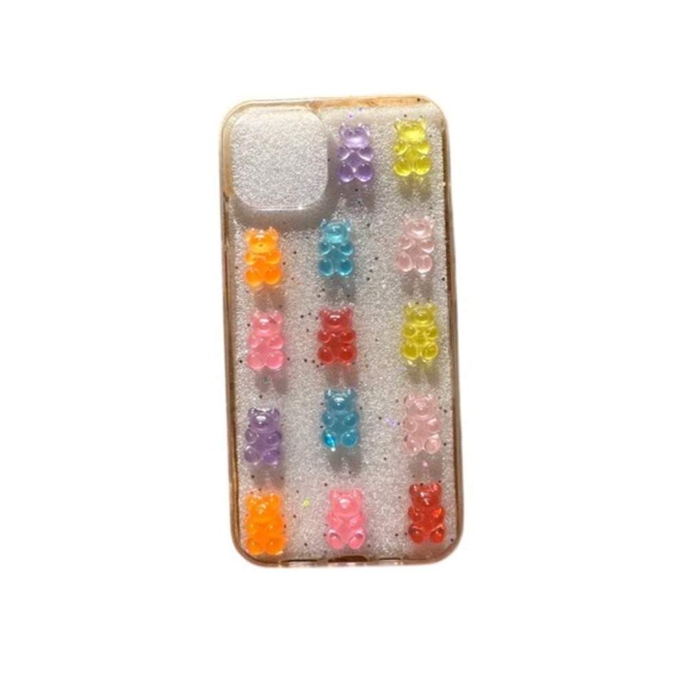 Cute 3D Gummy Bear iPhone 14 Case Clear Glitter Kawaii Aesthetic Y2K Candy